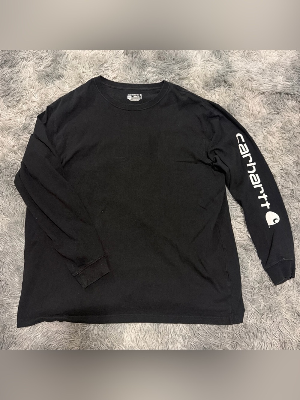 Carhartt Mens Long Sleeve T-Shirt Black 2XL Loose Fit Graphic Sleeve Logo